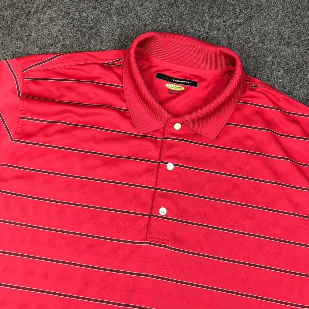 Greg Norman Play Dry Golf Polo Shirt‎ Red Stripe Mens Size 2XL XXL Short Sleeve